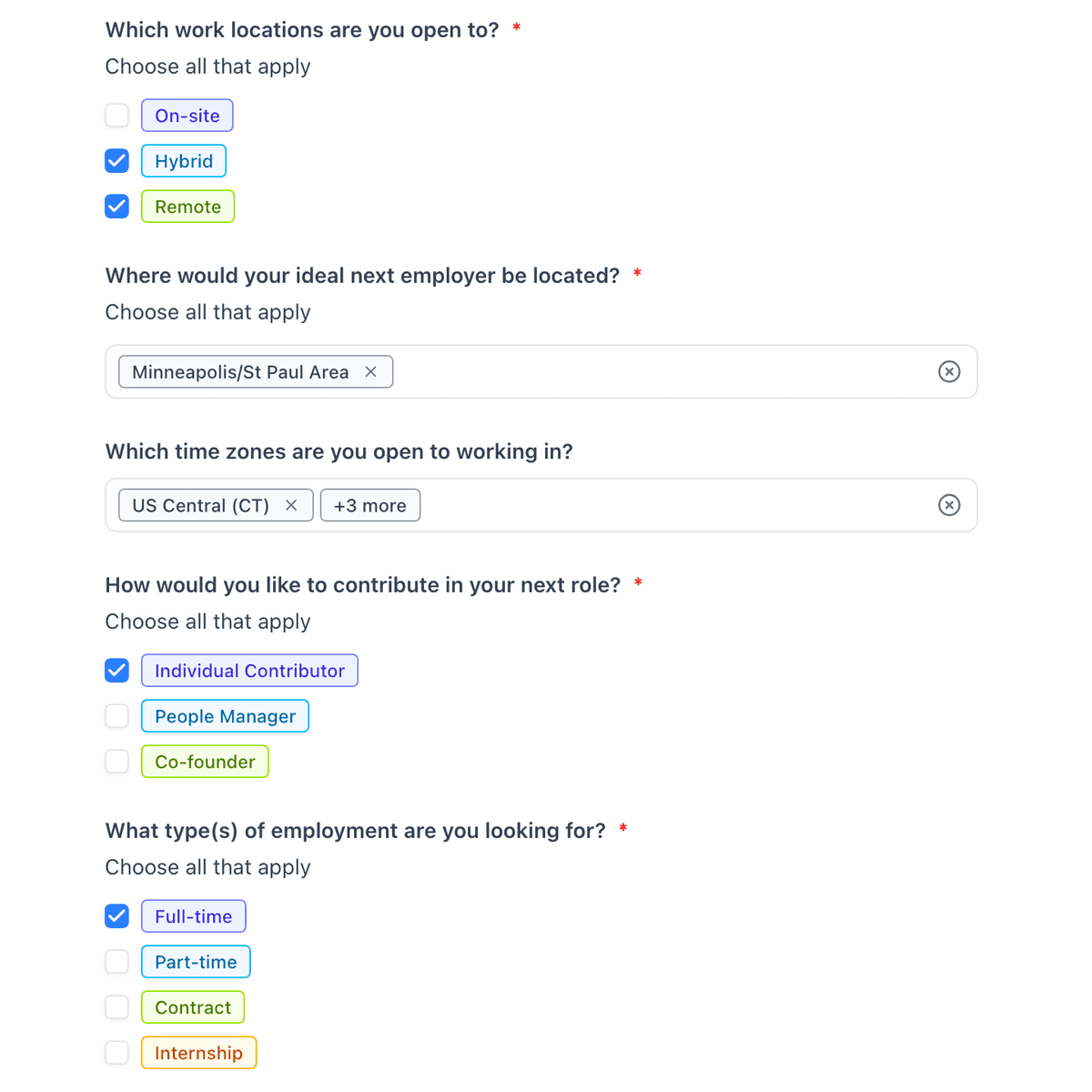 Job seekers profile form