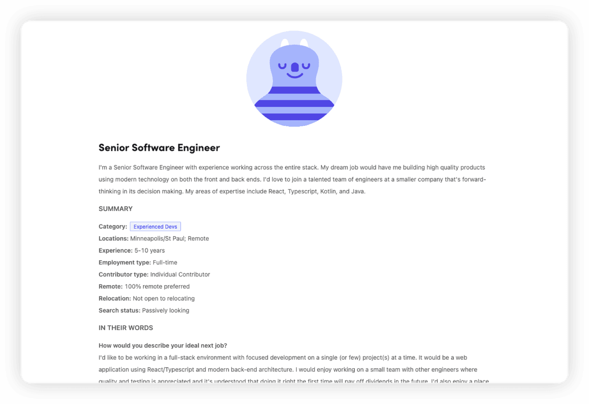 Anonymous job seeker profile
